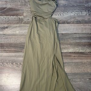 Halara Ruched Backless Crisscross Lace Up Split Bodycon Midi Casual Dress